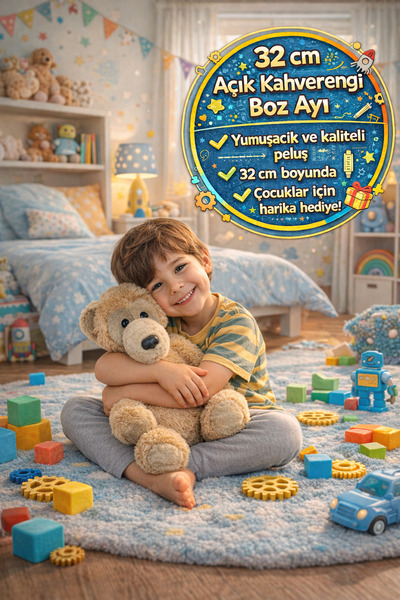 TOYFEST دمية دب بني فاتح اللون مقاس 32 سم، دمية دب ناعمة كبيرة الحجم، معتمدة ...