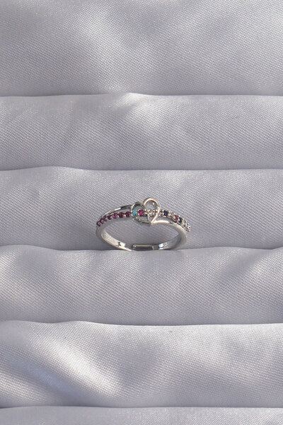 Twin Store Brass Silver Color Colored Zircon Stone Adjustable Ring