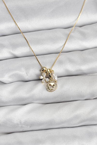 Beta Moda Hub Gold Color Brass Minimal Butterfly Charm Women's Necklace