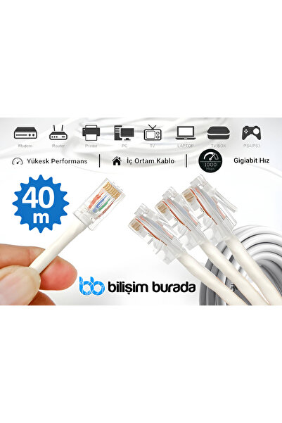 kruxon 40 Metre CAT6 Gigabit Ethernet İnternet Kablosu 1000 Mbps RJ45 Modem R...