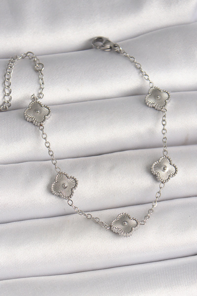 NY JOY 316L Steel Silver Color Engraved Baby Boy Clover Model Women's Bracelet