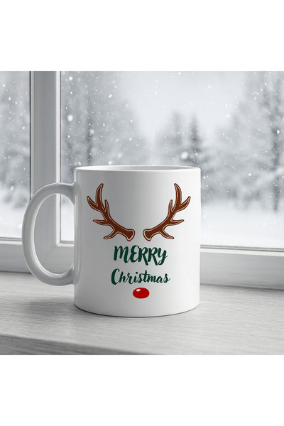 Beta Moda Hub Merry Christmas Written Christmas Cup with Deer Antlers Model 2...