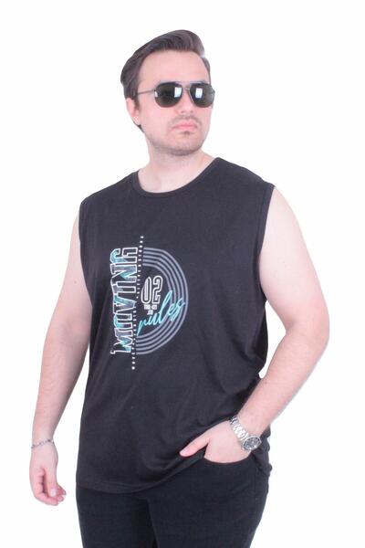 MocGrande Large Size Printed Sleeveless T-Shirt Moving 26122 Black