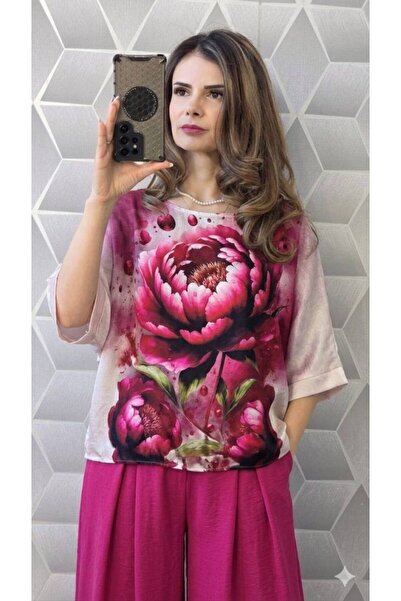 styleFlex Bluză elegantă din material satinat cu imprimeu floral 3D