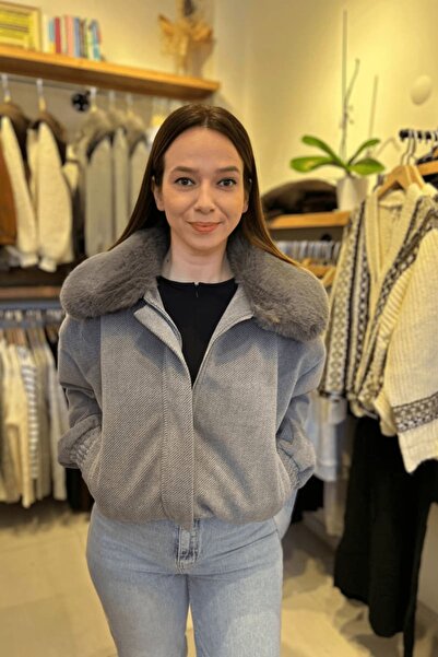 Sestre Butik Kürk Yakalı Kaşe Bomber Ceket