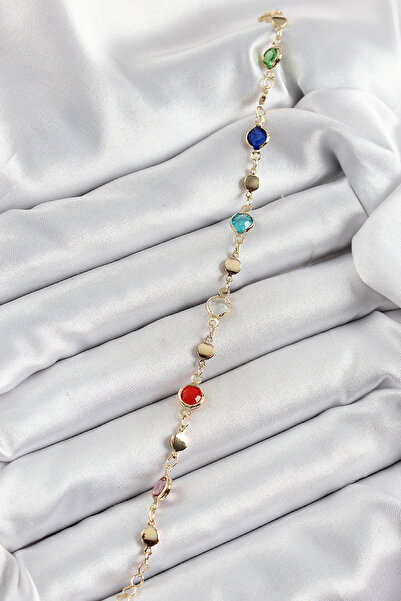 Hobibahçem Brass Mixed Color Zircon Stone Gold Color Women's Bracelet