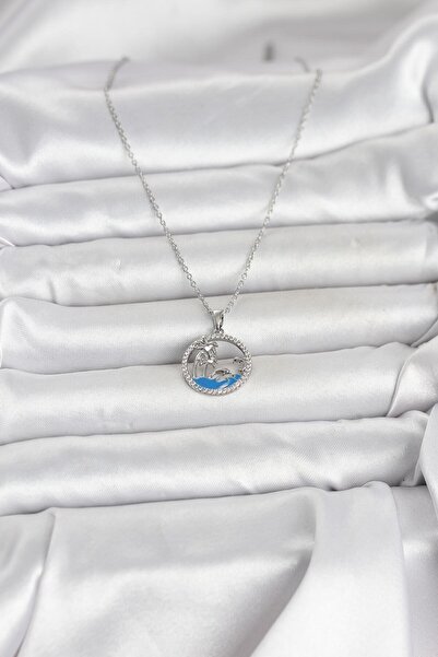 Hobibahçem 316L Steel Chain Silver Color Zircon Stone Sea Themed Women's Neck...