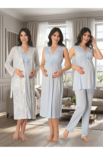 Lohusa Homewear Women's Blue Maternity Wide Strap Patterned Design Summer Dre...