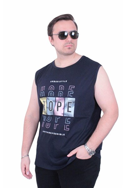 MocGrande تي شيرت بدون أكمام مطبوع بمقاس كبير Hope 26124 أزرق داكن