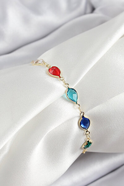 NY JOY Brass Gold Color Mixed Color Drop Zircon Stone Women's Bracelet