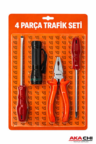 AKA CHI 4 Parça Trafik Seti Araç Acil Durum Kiti El Feneri Pense Tornavida Seti