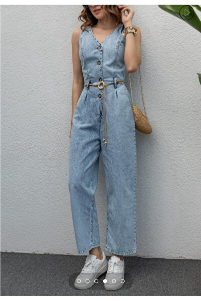 Yaren Moda Kadın kot tulum(denim ve esnek değildir)taşlanmış