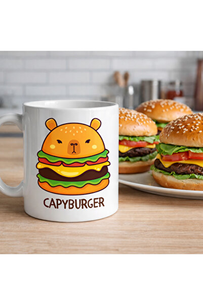 Beta Moda Hub Capyburger Design Mug Model 230 Cute Capybara Burger Printed Ce...