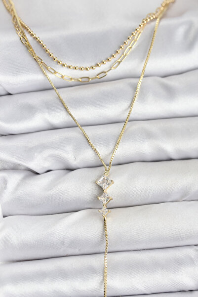 Beta Moda Hub Brass Gold Color Zircon Stone Detailed 3 &amp; # 39-Piece Combi...