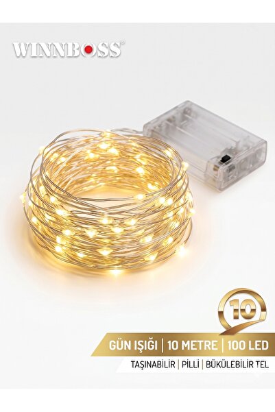 10 Metre 100 LED'li Pilli Peri Led Aydınlatma - Gün Işığı (Atmosfer Işığı)