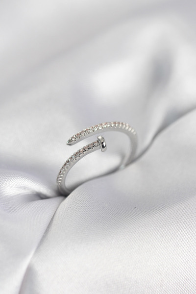 Twin Store Nail Model Zircon Stone Silver Color Women's Ring