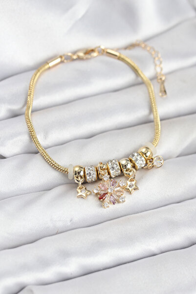 Hobibahçem Brass Gold Color Colorful Star Charml Women's Bracelet