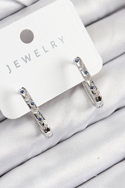 Twin Store Brass Zircon Stone Flower Pattern Model Silver Color Women's Earrings