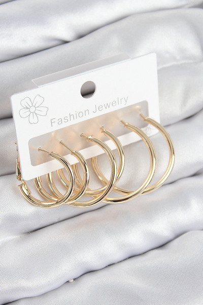 Twin Store Brass Ring Model Gold Color Women's Set Earrings