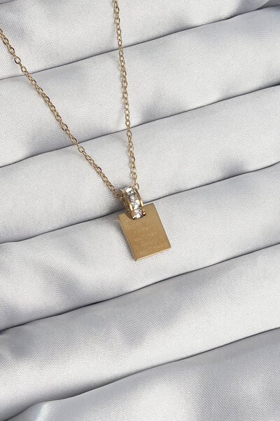 Hobibahçem 316L Steel Chain Gold Color Zircon Stone Love Letter Necklace