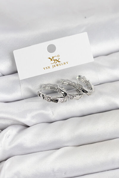 Beta Moda Hub Brass Silver Color Zircon Stone Hoop Snake Model Ysx Trio Earri...