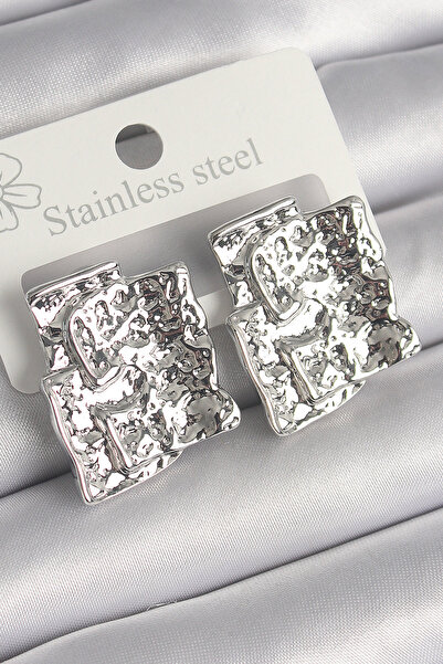 Generic Brand Brass Silver Color Embroidered Square Plate Model Women's Earrings