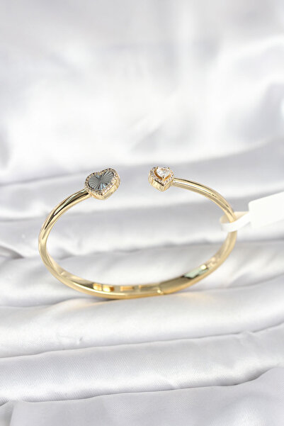 Hobibahçem Brass Gold Color Heart Model Women's Handcuff Bracelet
