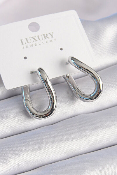 Twin Store Brass Silver Color Hoop Model Women's Earrings