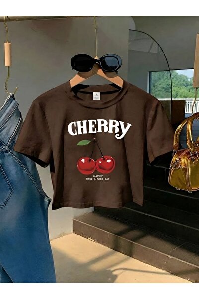 BENROMA Μπλουζάκι crop με στάμπα κεράσια 1UT1