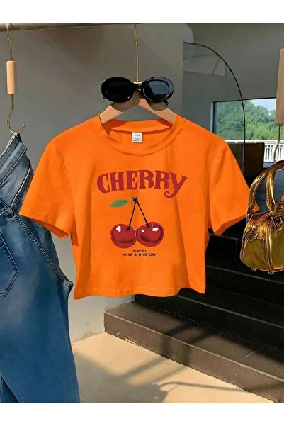 BENROMA Μπλουζάκι crop με στάμπα κεράσια 1UT1