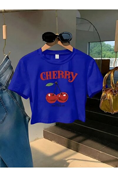 E-ROMA Μπλουζάκι crop με στάμπα κεράσια 1UT1