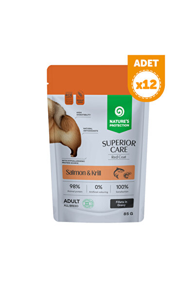 Nature's Protection Superior Care Kızıl Tüylü Köpekler İçin Somonlu & Krilli Sos İçinde Yaş Köpek Maması 85g (12 Adet)
