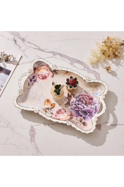 Malooki Πορσελάνινος δίσκος σερβιρίσματος με vintage φλοράλ σχέδιο, ενσωματωμ...