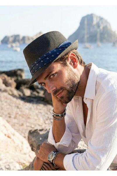 LAGRANZE Καπέλο Ανδρικό Ψάθινο με Σχέδιο Άγκυρας Μοντέλο Jackson
