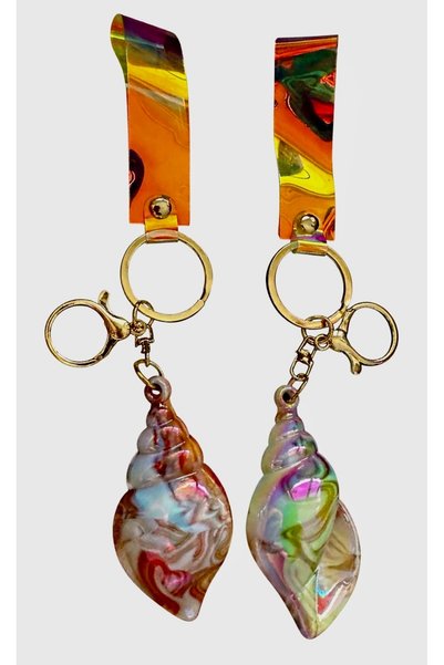 Dinç Spor Marble Patterned Seashell Keychain – Stylish Bag & Key Accessory wi...