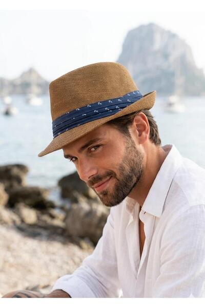 LAGRANZE Καπέλο Ανδρικό Ψάθινο με Σχέδιο Άγκυρας Μοντέλο Jackson