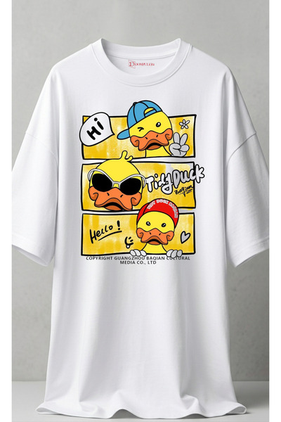 dompulerimoda تي شيرت أسود مطبوع عليه Tidy Duck للجنسين مقاس كبير