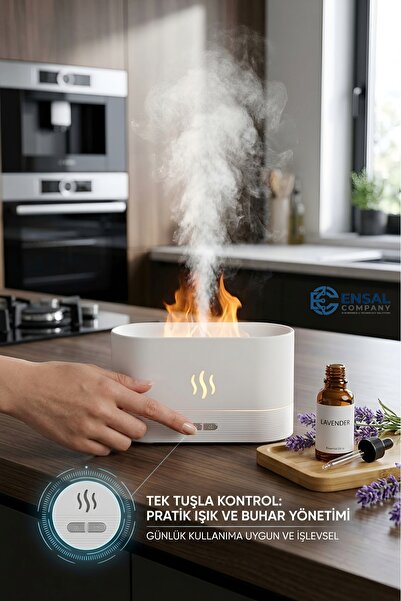 Alaska Işıklı Alev Efektli Aroma Difüzörü Alevli Hava Nemlendirici Buhar Maki...