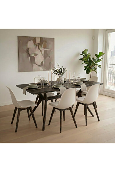 Woodesk Gala Masif Ahşap Takım (Masa + 4 Sandalye) 180x80 cm, Ceviz Renk