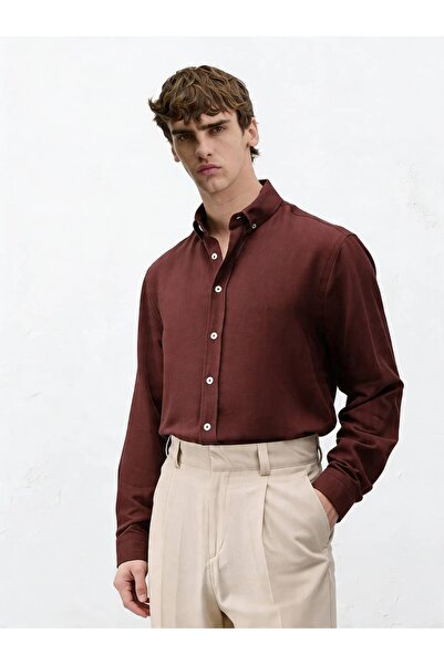 Atelier Old Money Bordo Keten Karışımlı Gömlek SS7155