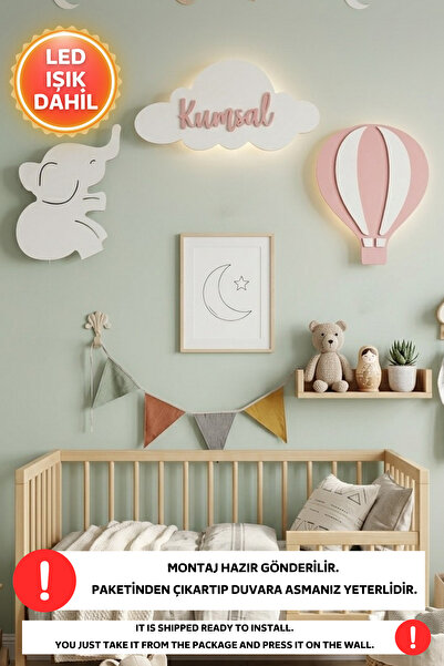 Dekorvin 3lü Set Kişiye Özel İsimlik Duvar Süsü Çocuk Odası Duvar Süsü İsme Ö...