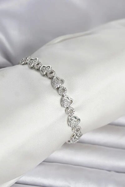 Generic Brand Brass Silver Color Zircon Stone Heart Model Women's Bracelet Tj...