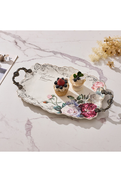 Malooki Οβάλ πορσελάνινος δίσκος σερβιρίσματος, με vintage floral σχέδιο, με ...