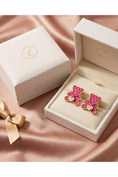 HOSBUTIK Gold Pink Teddy Bear Color Clip-On Earrings Do Not Require a Piercing