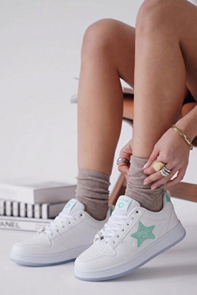 SOLAZER Women's Comfortable Sneaker White-Green Sports Shoes