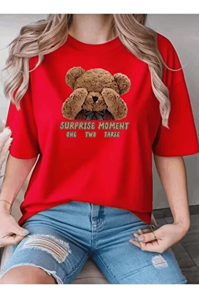 Lario Μπλουζάκι με στάμπα αρκουδάκι σε κόκκινο, λευκό, μπεζ και μαύρο, βασικό...