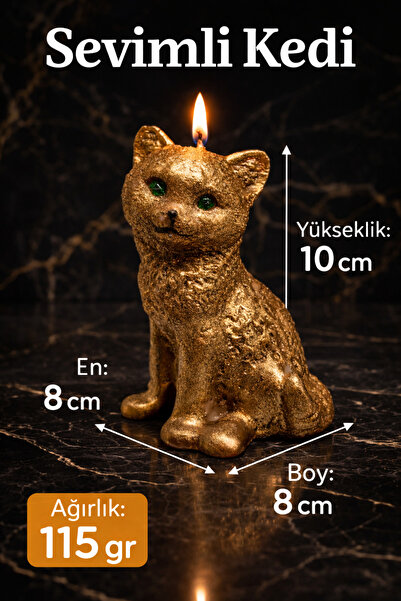Sevimli Kedi (Antik Bronz Efekt) - Mum 115 Gr | Şık Tasarım Heykel Mum
