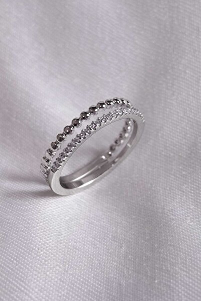 Roseliere Jewelry ÇİFT GÖRÜNÜMLÜ TAŞ DETAY PARLAK SİLVER ÇELİK EKLEM YÜZÜĞÜ G...