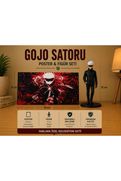 FigurBende Gojo Satoru Poster ve Figür Seti Anime Koleksiyon Dekoratif Hediye...