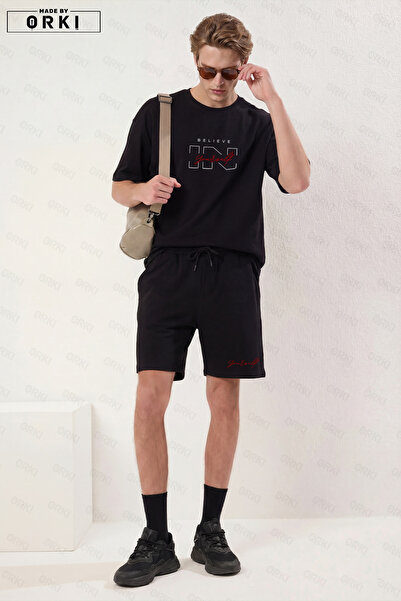 EFFRENATU Ανδρικό Σετ Μαύρο Μπλουζάκι με στάμπα "Believe Yourself " σε μεγάλο...